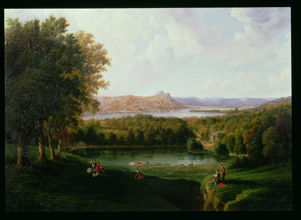 Vue de Tarrytown sur la rivière Hudson, vieille église hollandaise et manoir Beckham, 1866 - Robert the Younger Havell