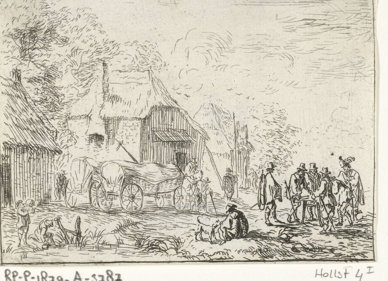 Soldats près de deux chariots - Robert van den Hoecke