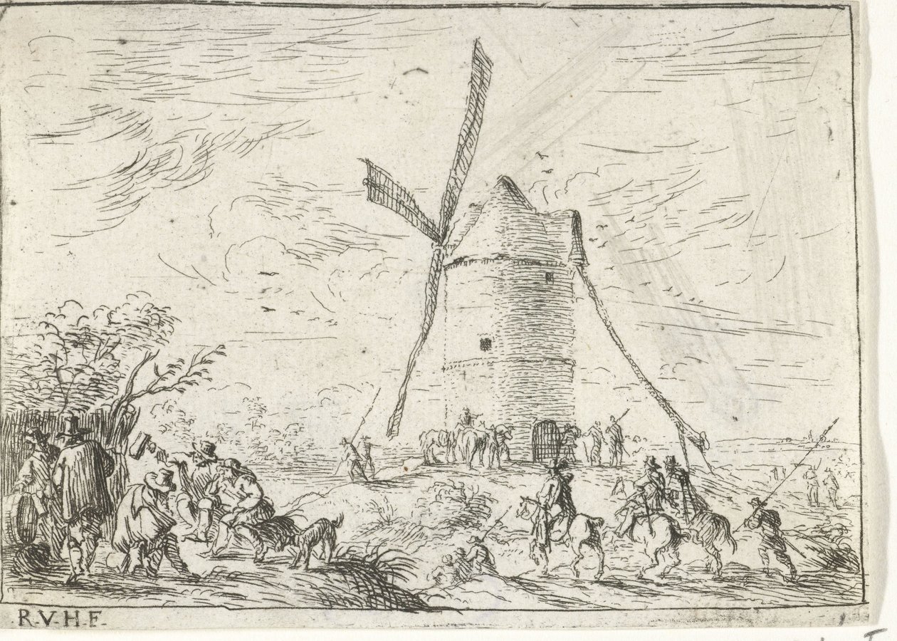 Moulin à vent Paysages avec campements (titre de la série) - Robert van den Hoecke