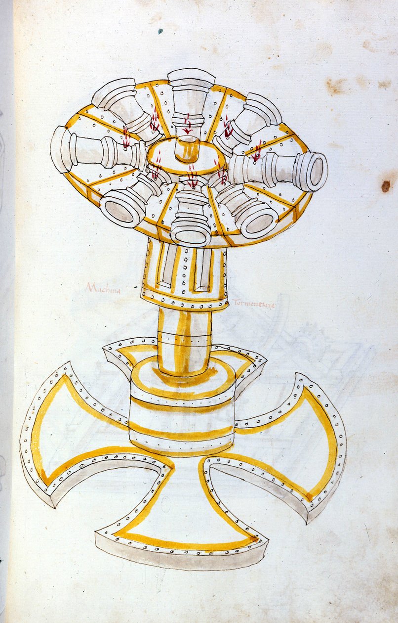 Art de la guerre: étude sur les machines militaires. Canon tournant, illustration tirée de 