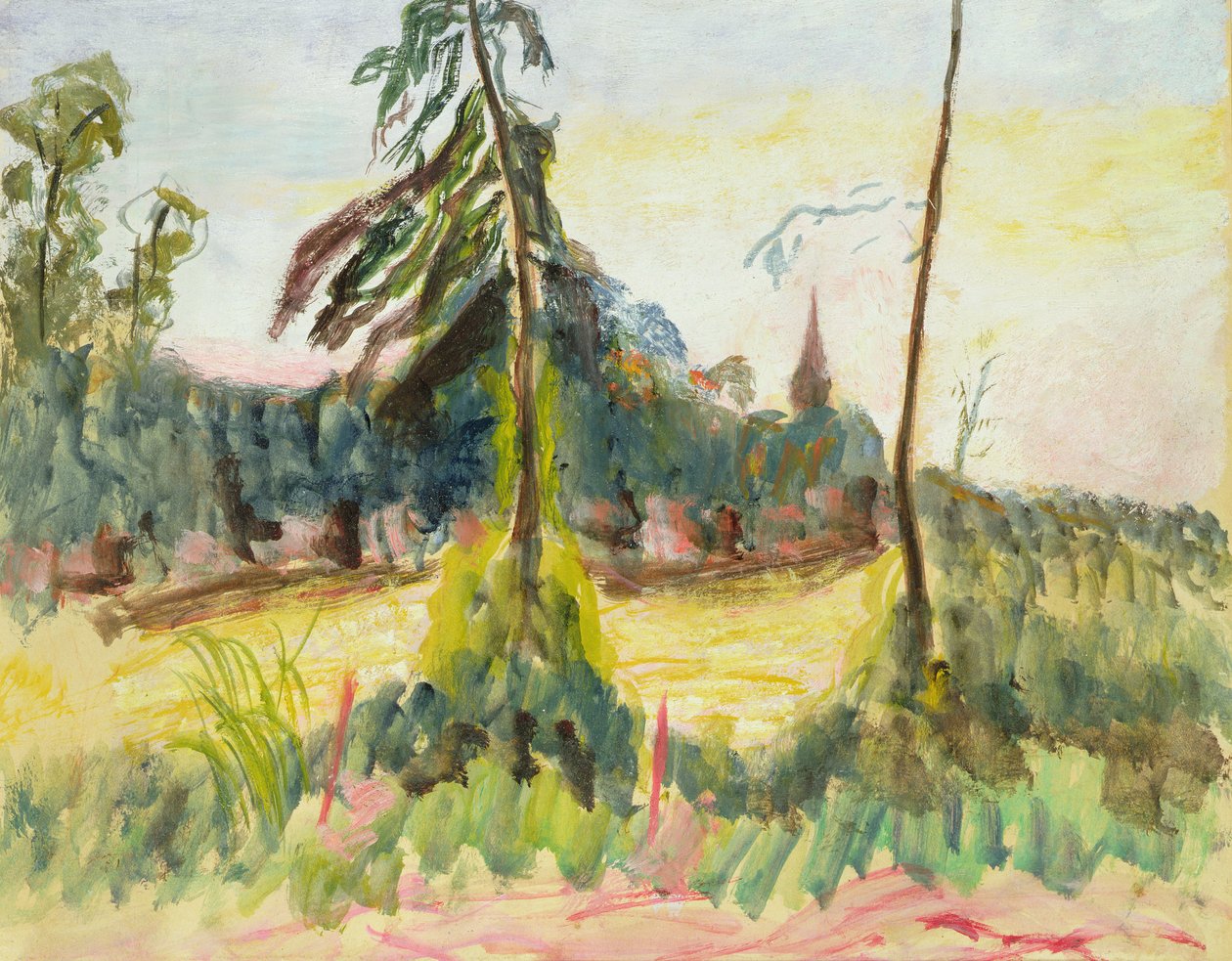 Paysage avec arbres et petite église - Roderic O Conor