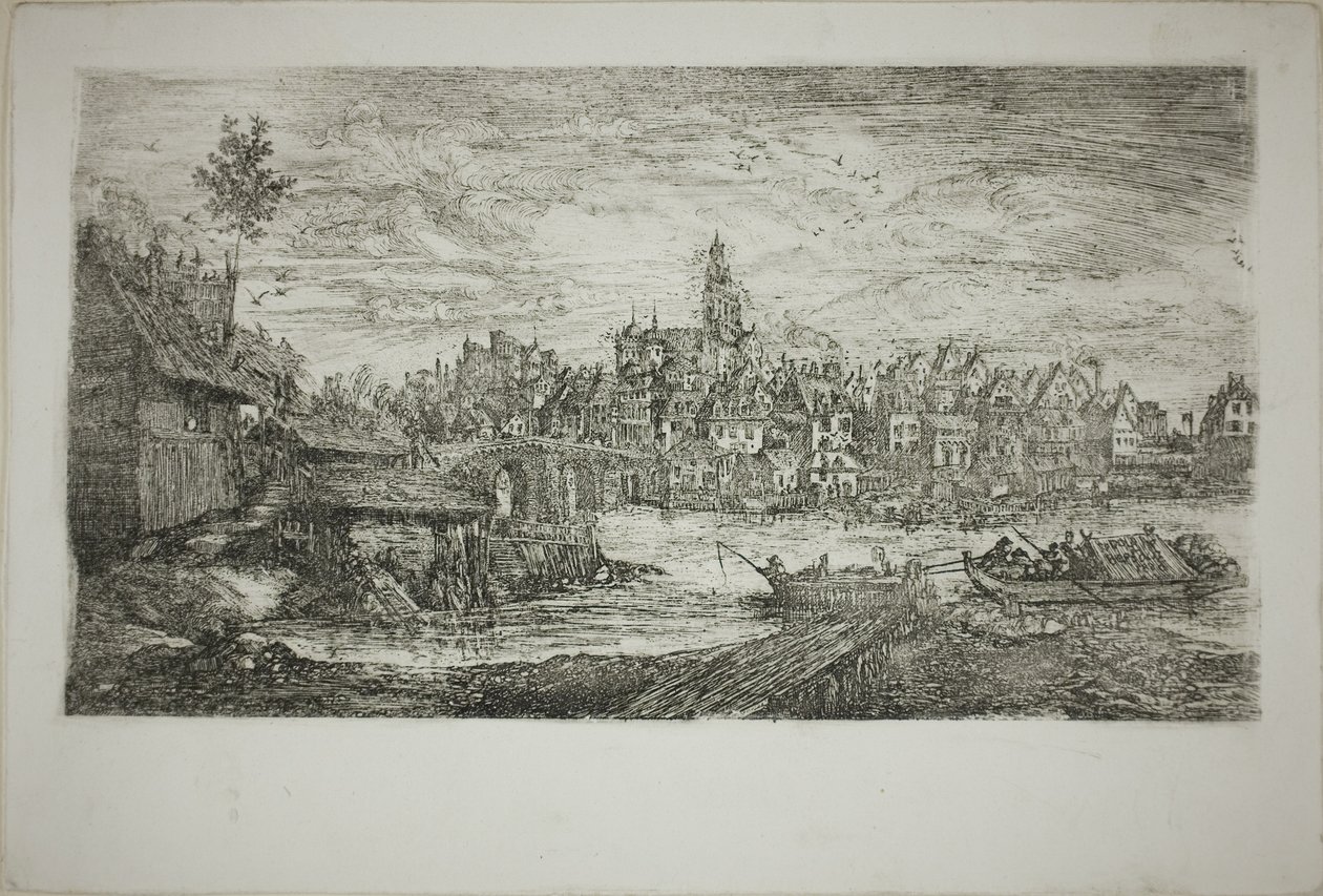 Ville avec Pont de Pierre - Rodolphe Bresdin