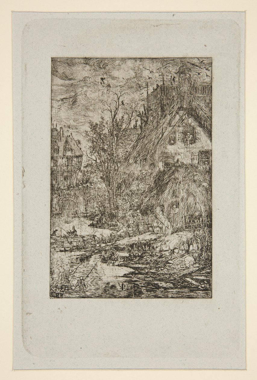 Entrée de village (Cottages au toit de chaume) - Rodolphe Bresdin