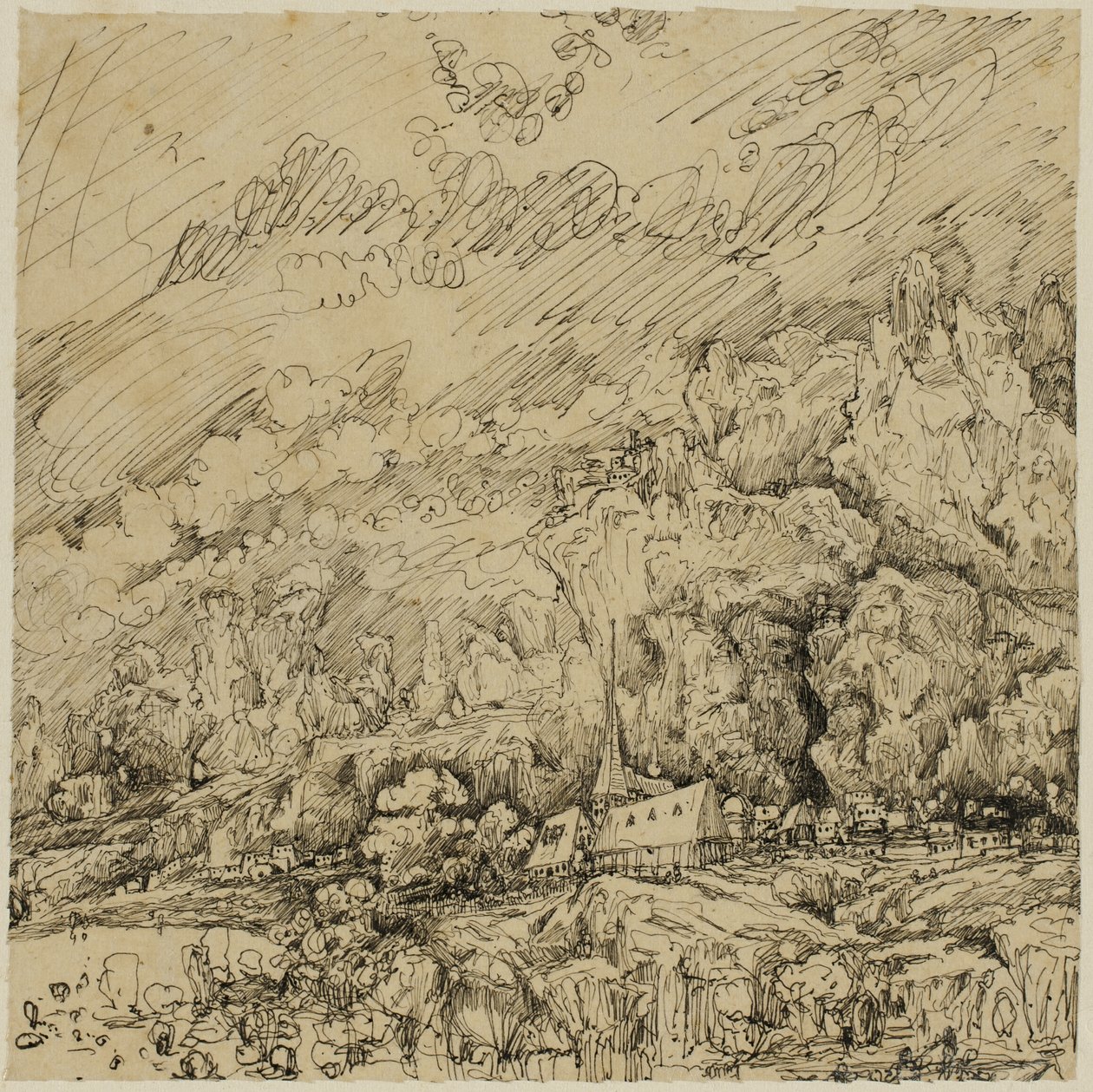 Paysage avec une vieille église - Rodolphe Bresdin