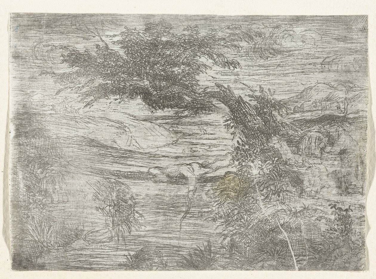 Paysage avec pêcheur - Rodolphe Bresdin