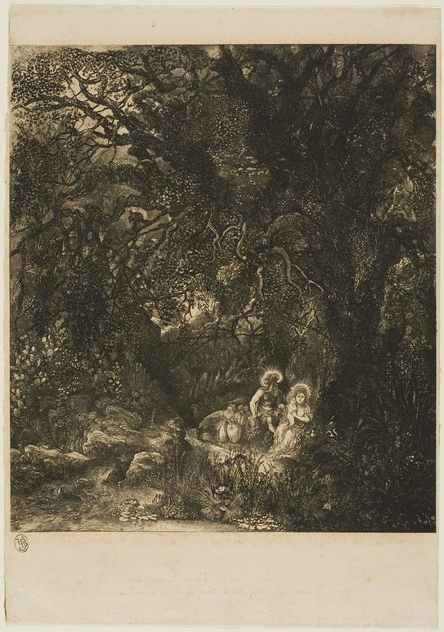 Repos pendant la fuite en Égypte avec un âne sellé - Rodolphe Bresdin