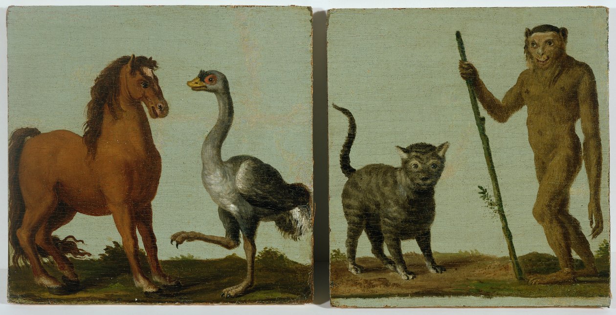 Un cheval, une autruche, un chat sauvage et un homme sauvage - Roelandt Jacobsz. Savery