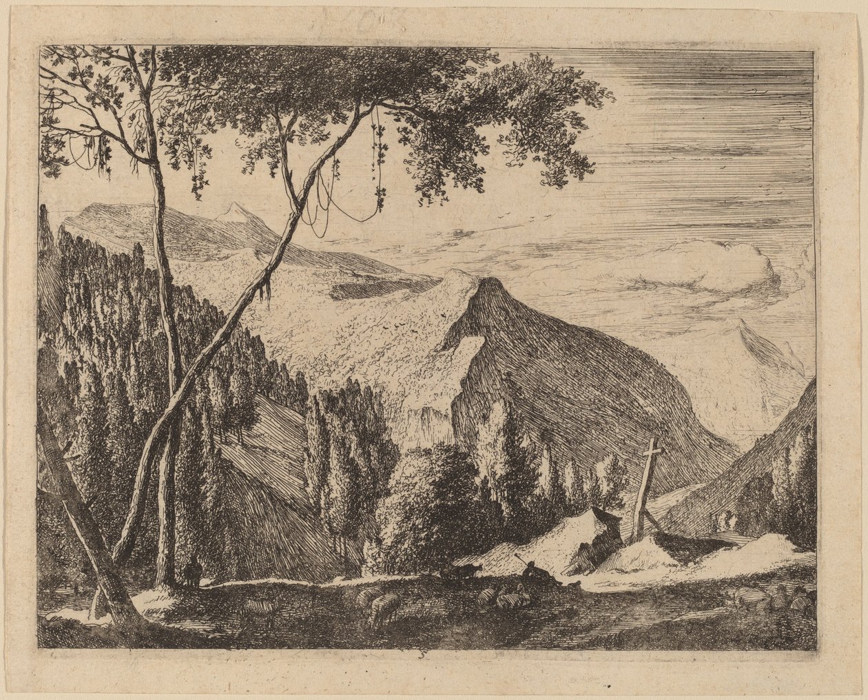 Paysage rocheux avec croix: pl.5 - Roelant Roghman and Melchior Küsel