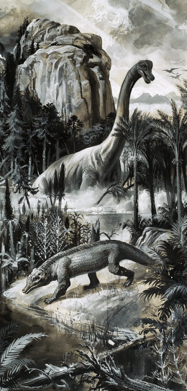 Dinosaures (gouache sur papier) - Roger Payne