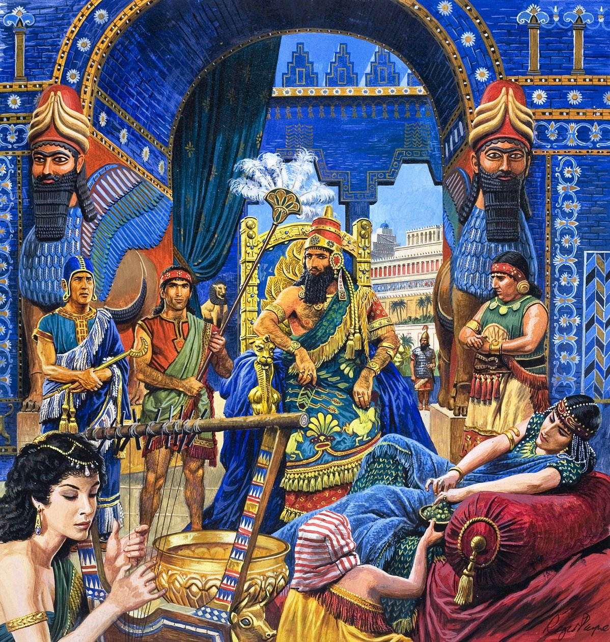 Derniers jours de la grandeur, tiré de "Babylon the Mighty" (gouache sur papier) - Roger Payne