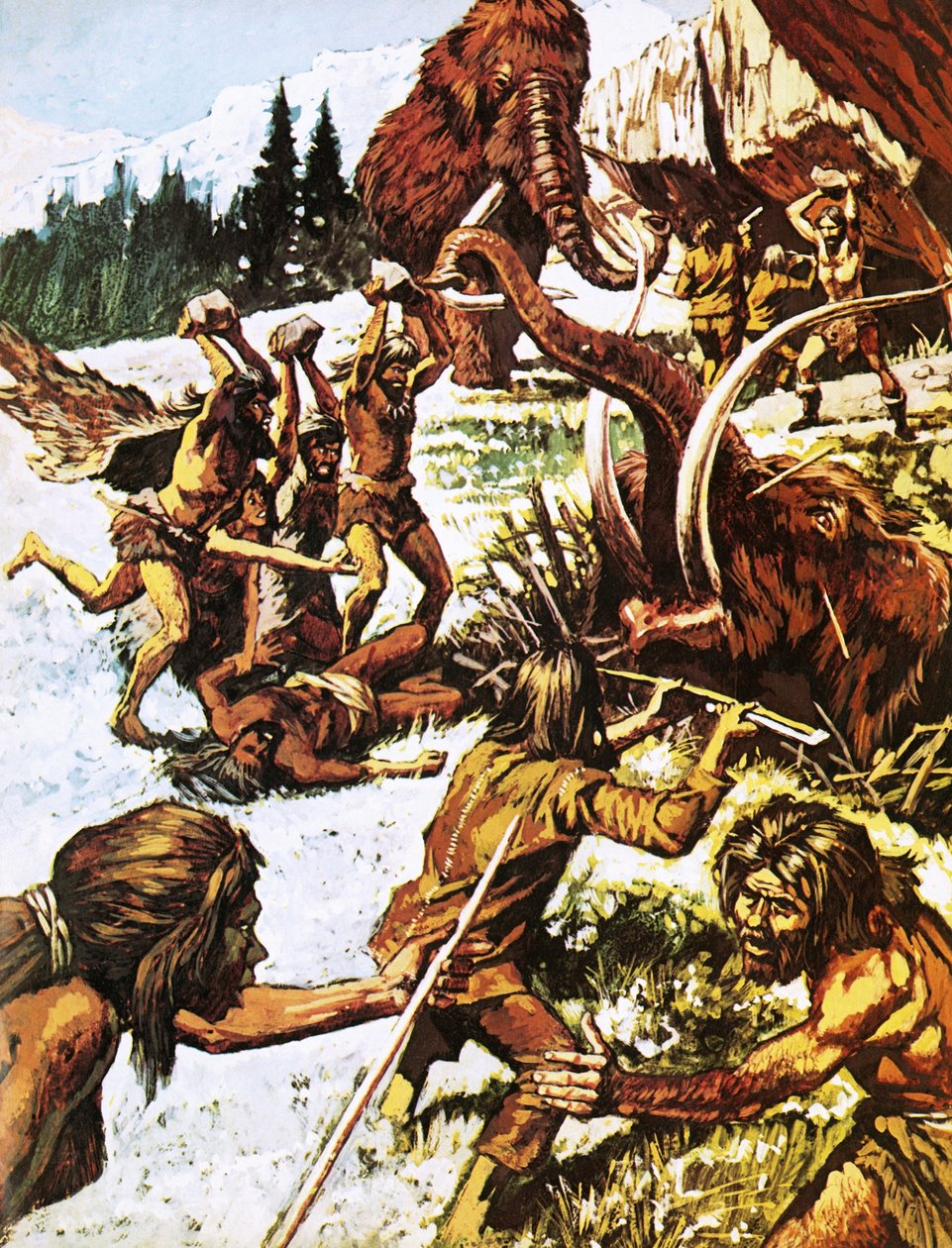 Hommes préhistoriques attaquant des mammouths - Roger Payne