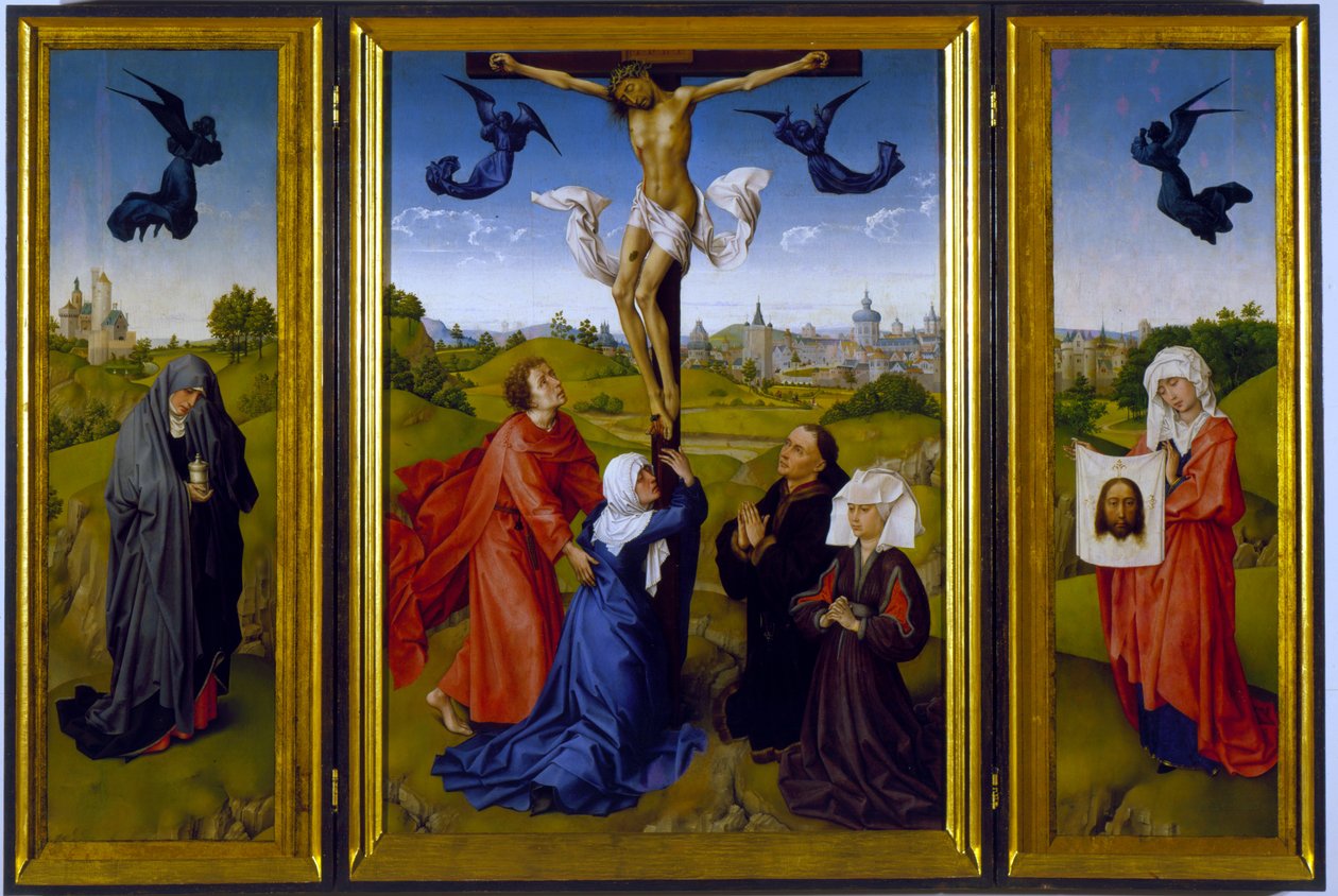 Triptyque de la Crucifixion avec Sainte Marie-Madeleine, Sainte Véronique et des mécènes inconnus, vers 1440-45 - Rogier van der Weyden