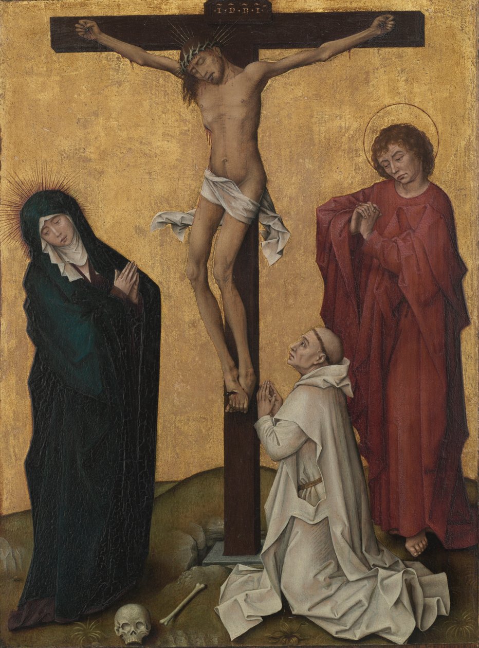 La Crucifixion avec un moine chartreux, vers 1460 (huile et or sur bois) - Rogier van der Weyden