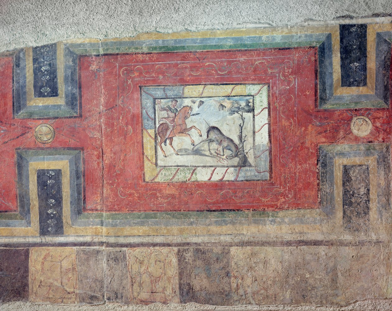 Peinture murale montrant une scène de chasse, d