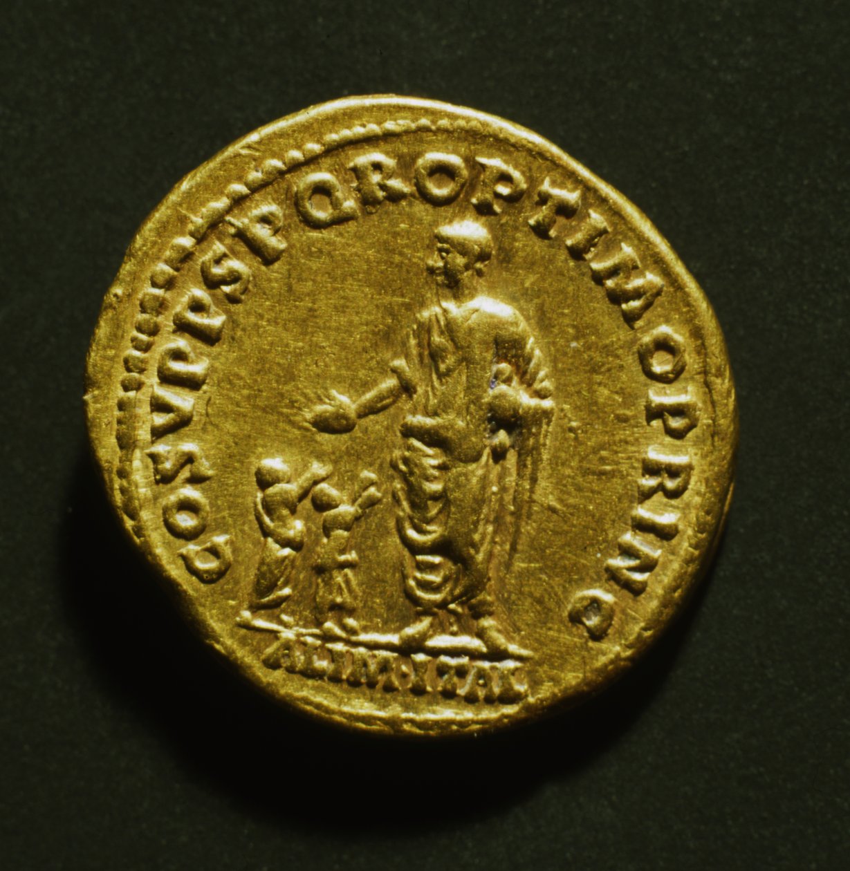 Aureus commémorant la distribution de nourriture par Trajan aux enfants pauvres, 107 après J.-C. (or) - Roman