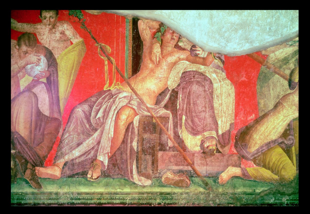 Entourage dionysiaque avec Dionysos se couchant sur les genoux d