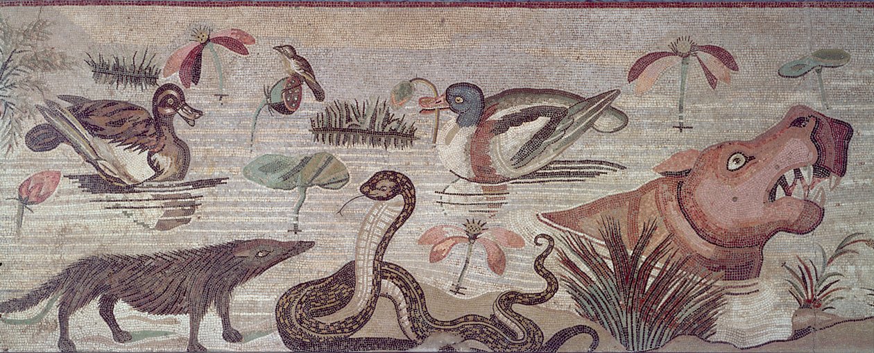 Scène du Nil, détail de canards, un serpent et un hippopotame, de la Casa del Fauno, Maison du Faune, Pompéi - Roman