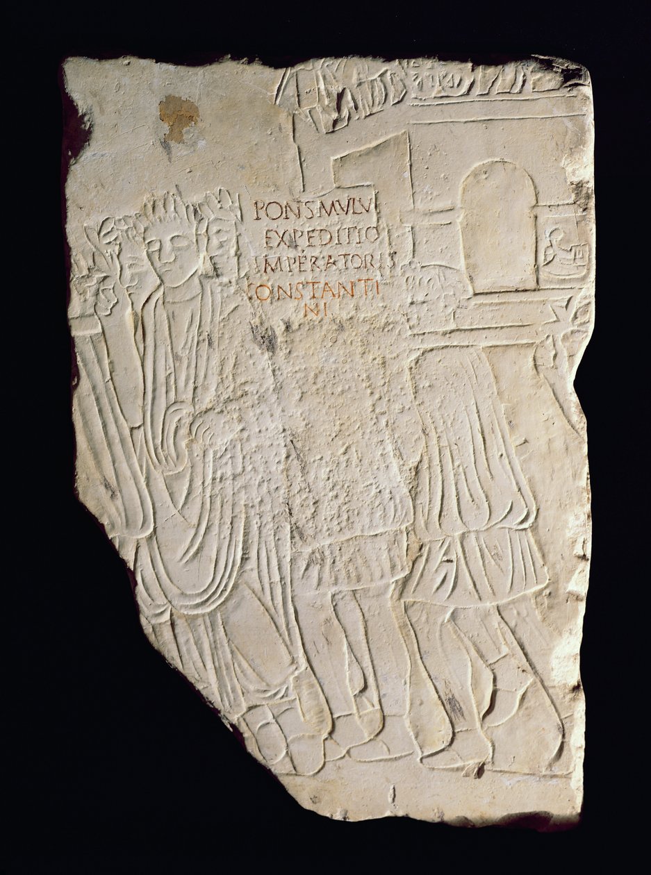 Relief représentant la victoire de Constantin le Grand (270-337) sur Maxence (280-312) à la bataille du pont Milvius en 312 après J.-C. - Roman