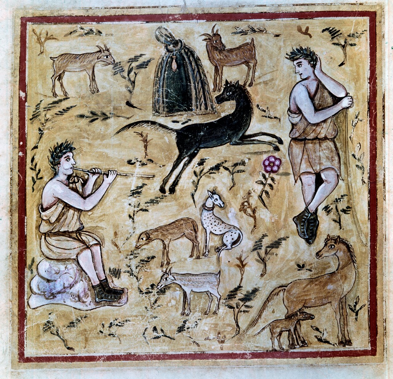 Bergers avec leurs troupeaux, illustration du Codex Vergilius Romanus - Roman