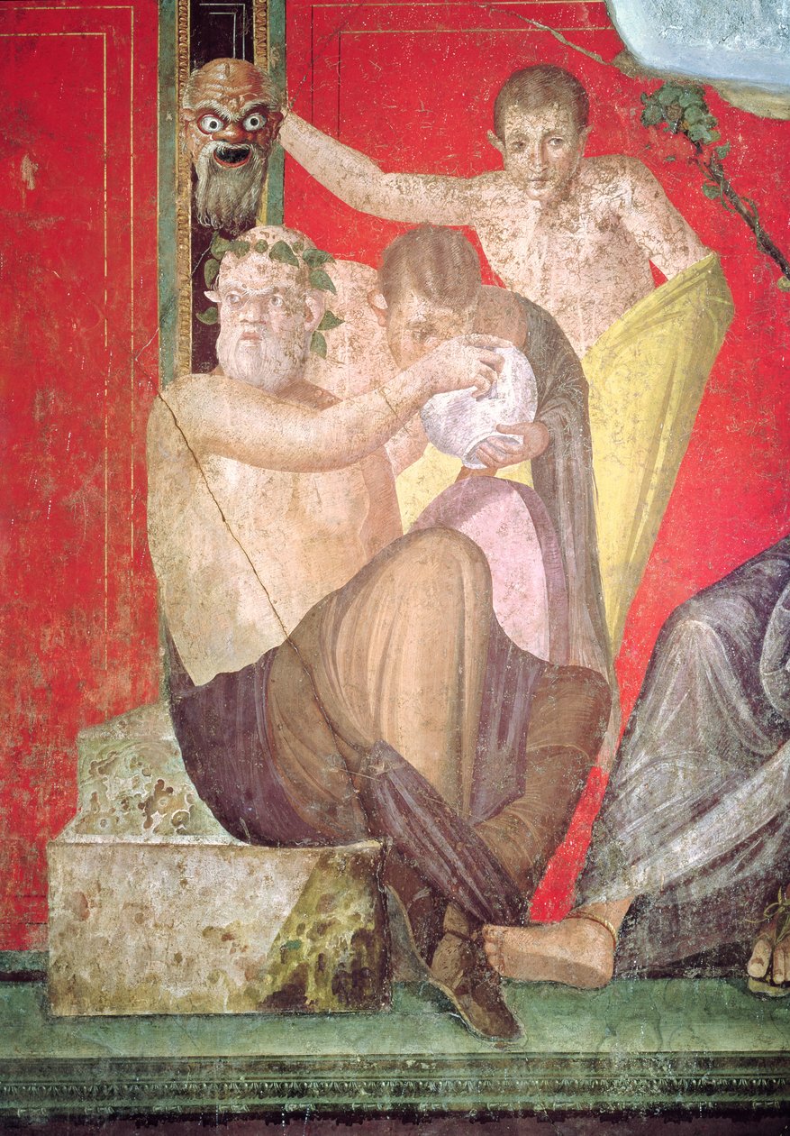 Silenus et le jeune satyre, mur est, Oecus 5, 60-50 av. J.-C. - Roman