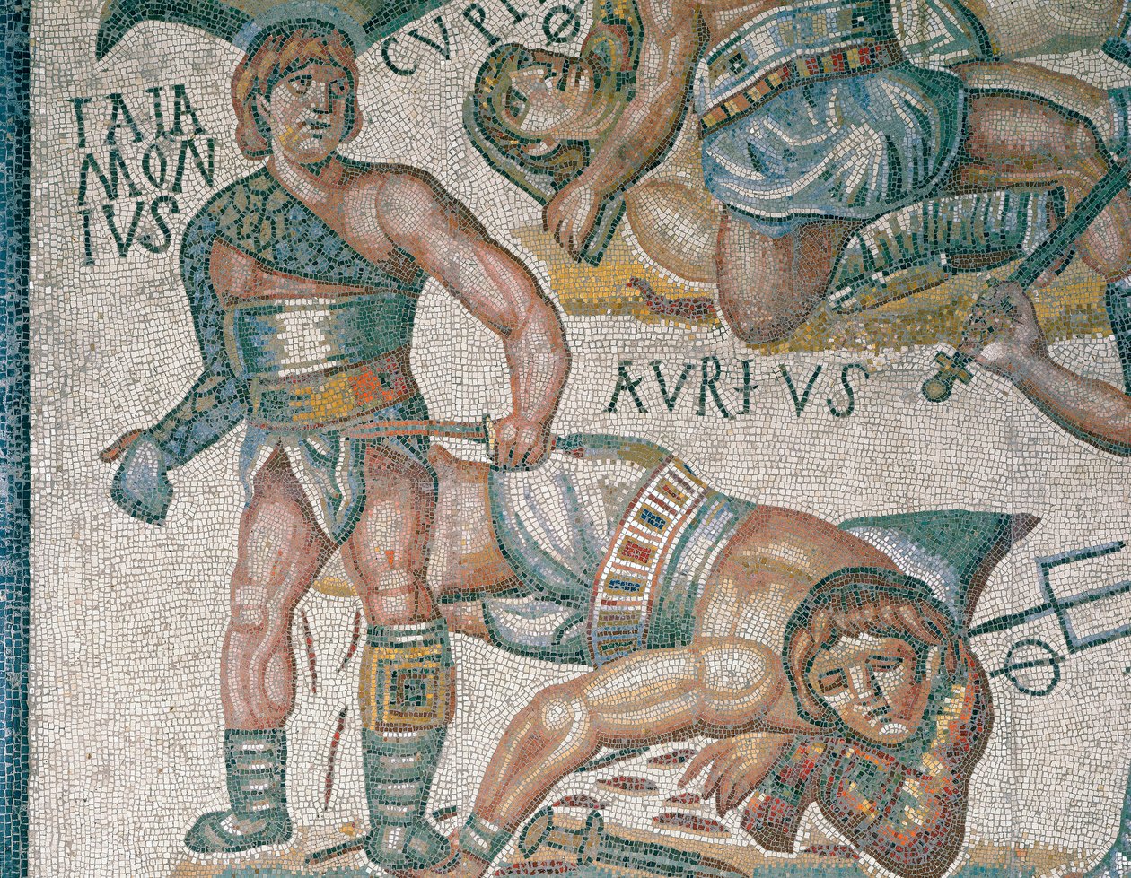 Mosaïque montrant une scène de gladiateurs combattants (détail), conservée à la Galerie Borghèse à Rome - Roman Roman
