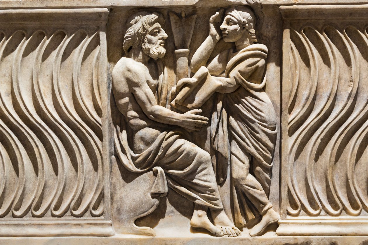 Décoration sur un sarcophage, image d