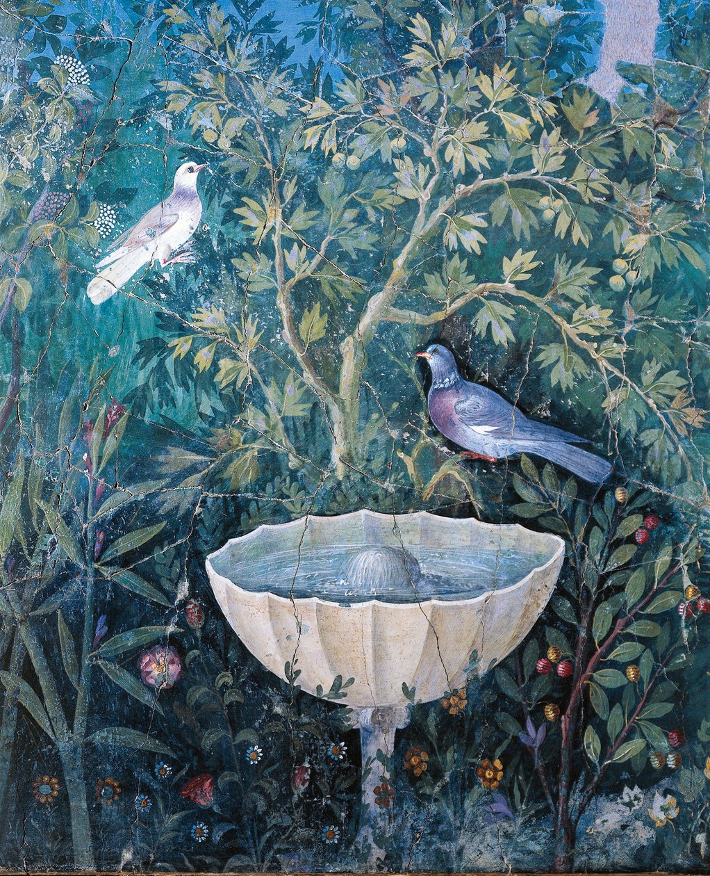 Détail de la fontaine et des oiseaux d