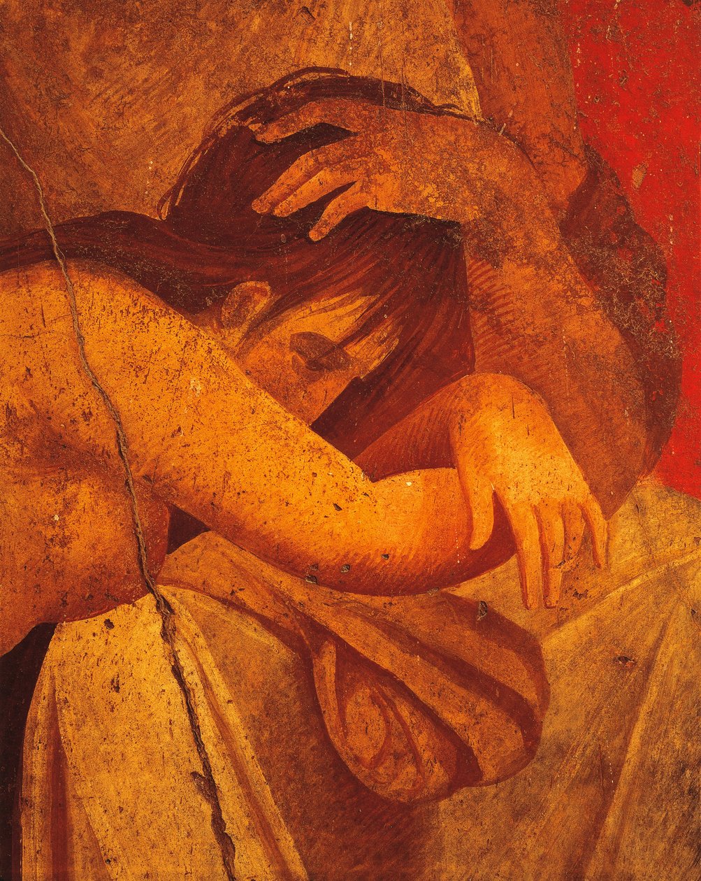 Détail de fresque représentant la Flagellation, Deuxième Style Pompéien, de la Villa des Mystères, Pompéi, Campanie, Civilisation Romaine - Roman