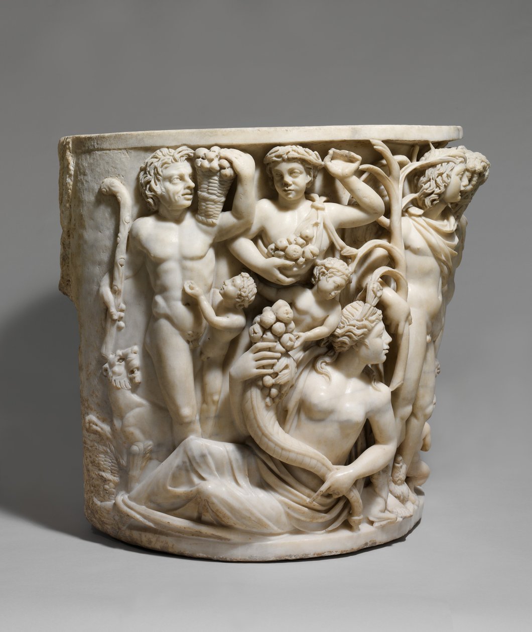 Détail de sarcophage en marbre avec le Triomphe de Dionysos et les Saisons, c.260-270 après J.-C. (marbre) - Roman