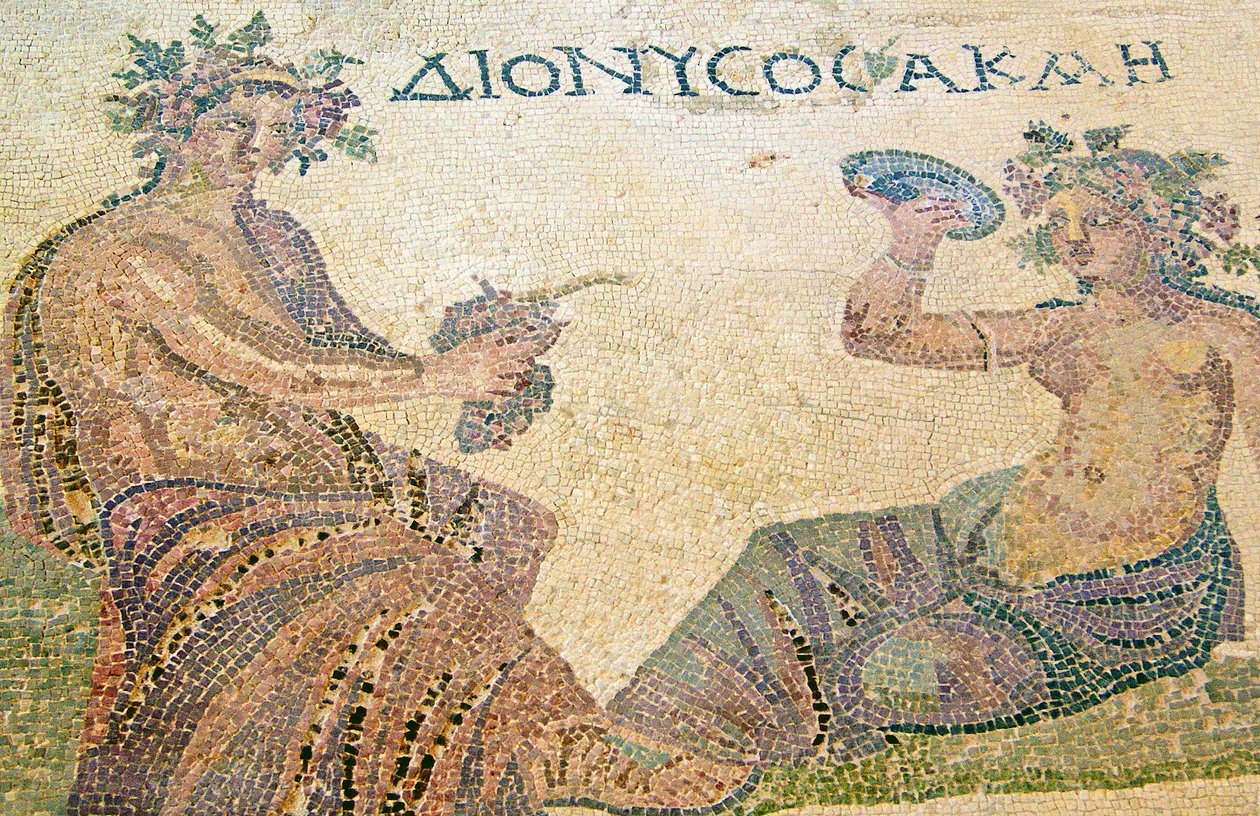 Dionysos conseillant la nymphe Akme, Maison de Dionysos, Paphos, Chypre (mosaïque) - Roman