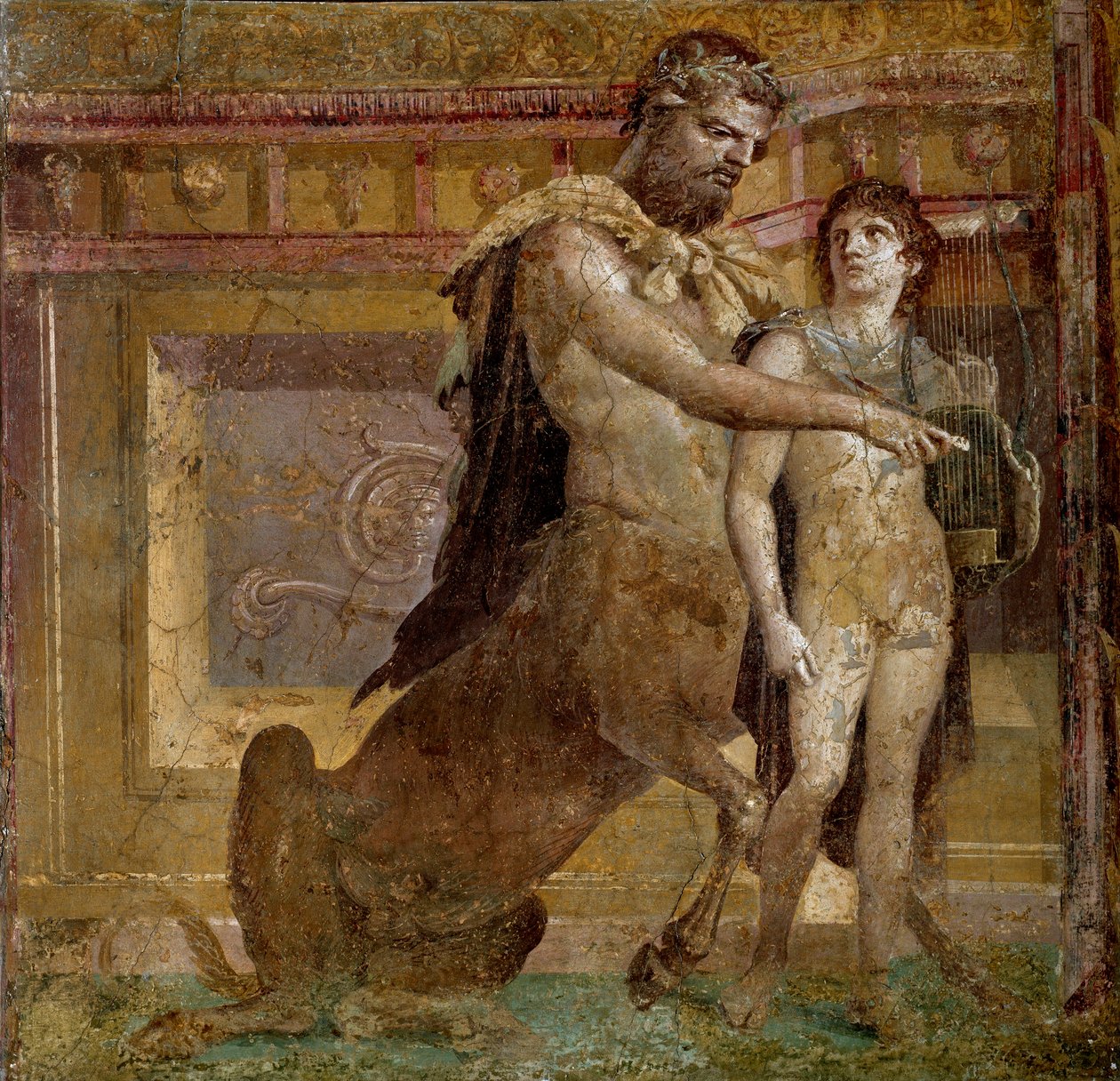 Mythologie grecque : le centaure Chiron et Achille enfant. Fresque de la Basilique d