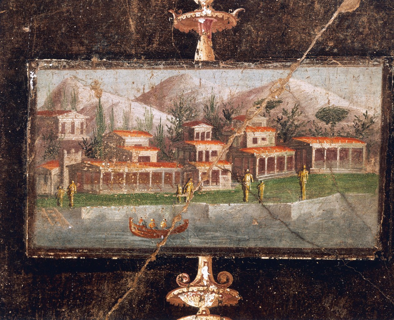 Paysage et architecture dans la peinture murale du tablinum, Maison de Marco Lucrezio Fronto, Pompéi, Campanie, Civilisation romaine - Roman