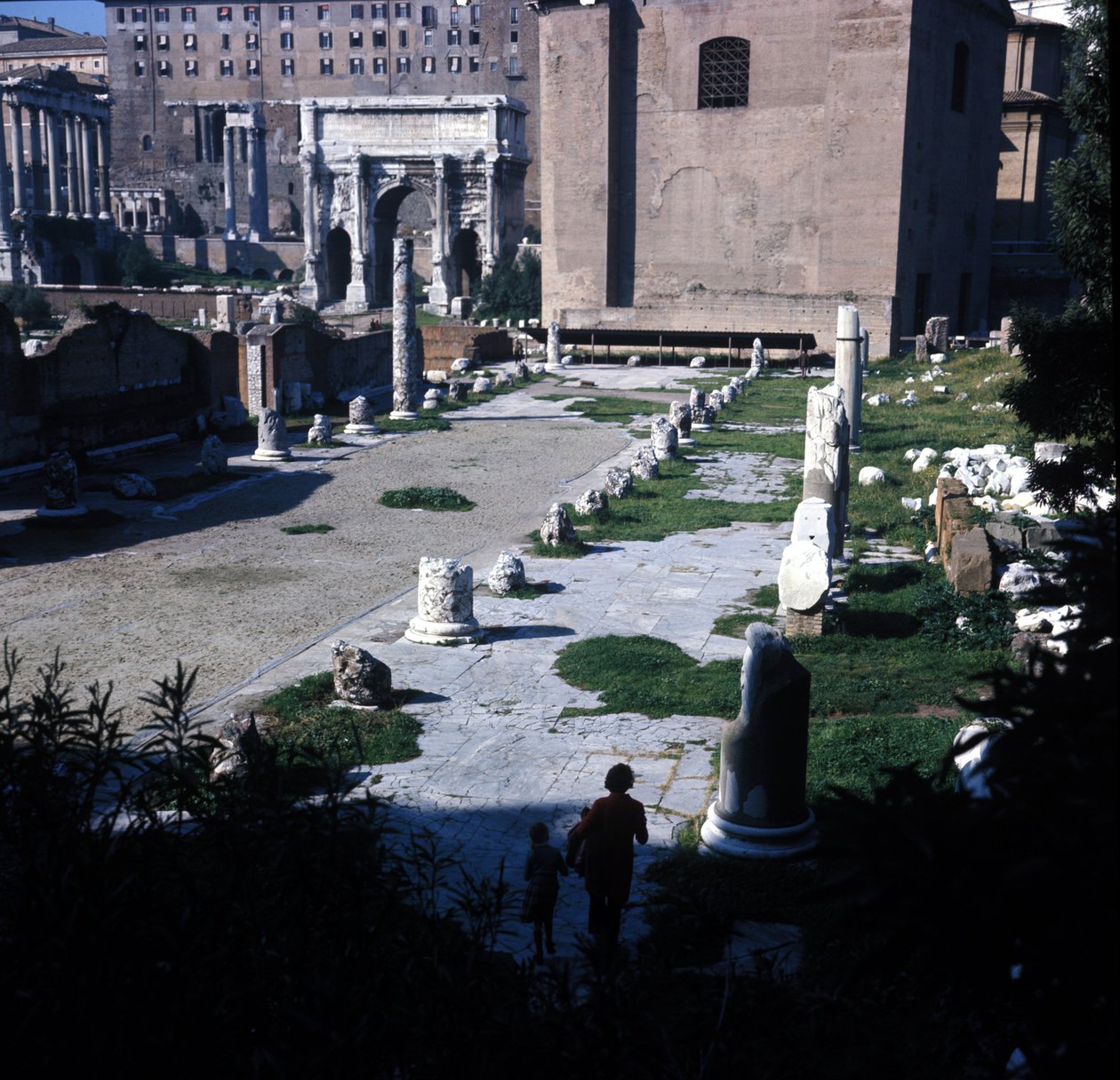 Emplacement de la Basilique Aemilia dans le Forum Romain construite pour la première fois en 179 av. J.-C. et restaurée plusieurs fois grâce à la famille Emilia. Rome - Roman