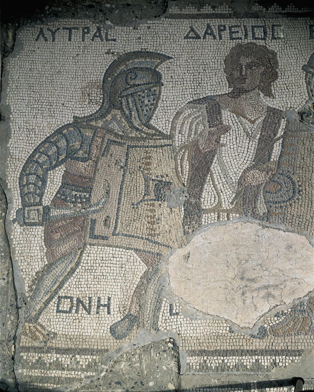 Peinture de deux gladiateurs sur un mur en mosaïque, Kourion, Limassol, Chypre - Roman