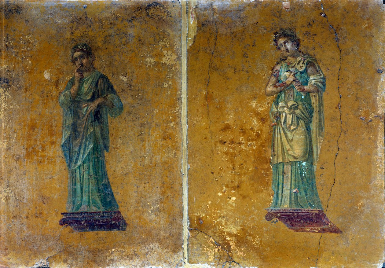 Portraits de deux muses : Polymnie et Calliope. Fresques de Pompéi - Roman