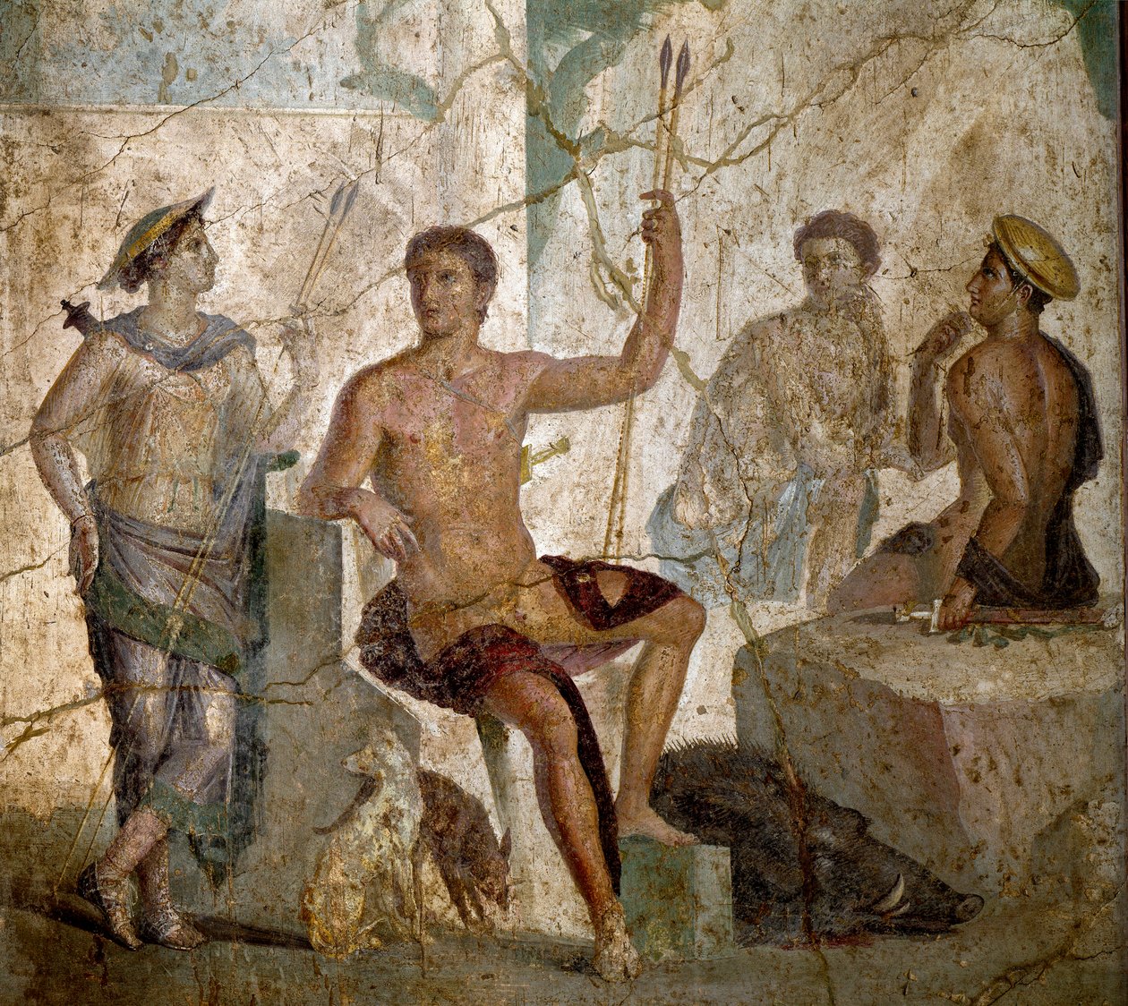 Art romain : « Méléagre et Atalante » Fresque romaine du 1er siècle ap. J.-C. de Pompéi. Naples, Musée archéologique national - Art romain : Méléagre et Atalante. Fresque romaine du 1er siècle ap. J.-C. de Pompéi. Musée archéologique national, Naples, Ital - Roman