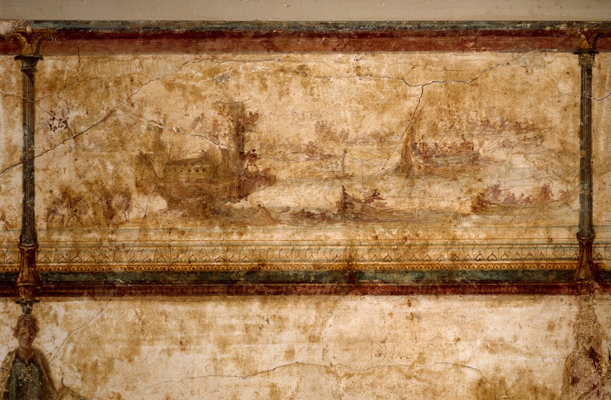 Art romain : scène maritime, avec birèmes et trirèmes - Roman