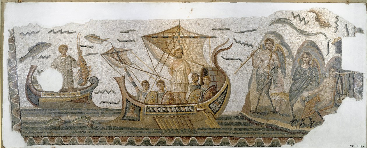 Antiquité romaine : Ulysse sur son bateau résiste au chant des Sirènes - Roman