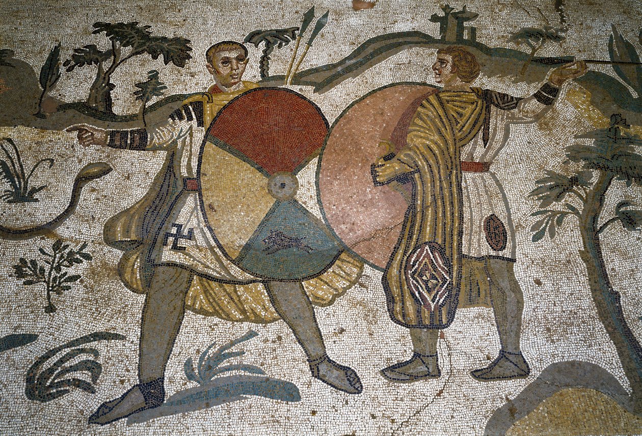 Art romain : détail de la mosaïque La grande chasse - Roman