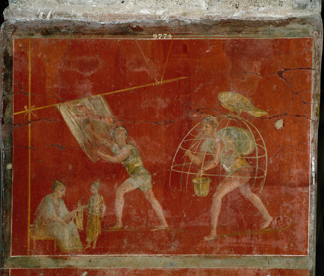 Art romain : scène de nettoyage des vêtements. Fresque de la villa Fullonica stephani à Pompéi, utilisée comme laverie et teinturerie. Peinture du 1er siècle après J.-C. Naples, Musée - Roman