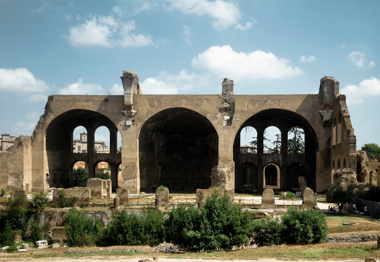 Art romain : vue de la basilique de Maxence et Constantin (ou basilique Nova ou basilique de Maxence et Constantin), IVe siècle ap. J.-C. Rome, Italie - Roman