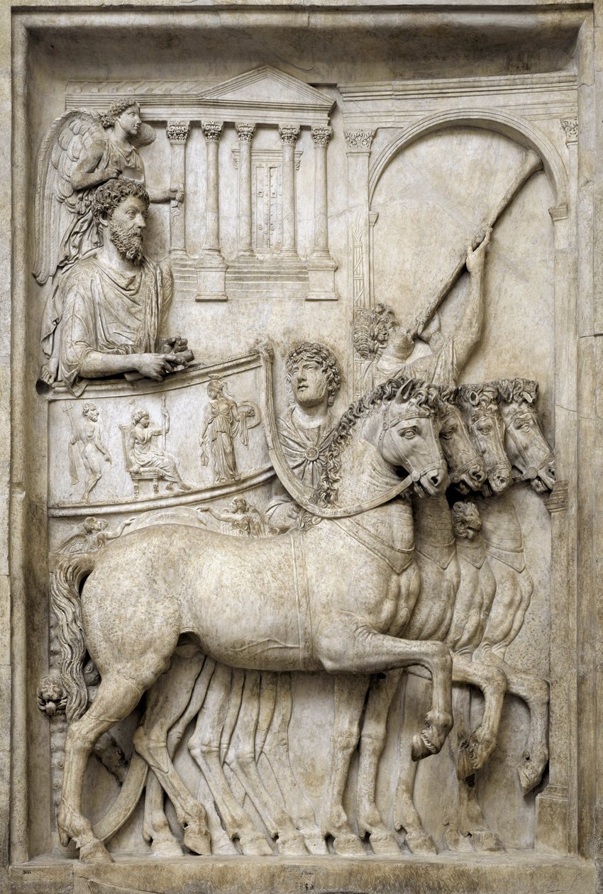 Empereur romain Marc Aurèle sur son char triomphal, 2e siècle - Roman