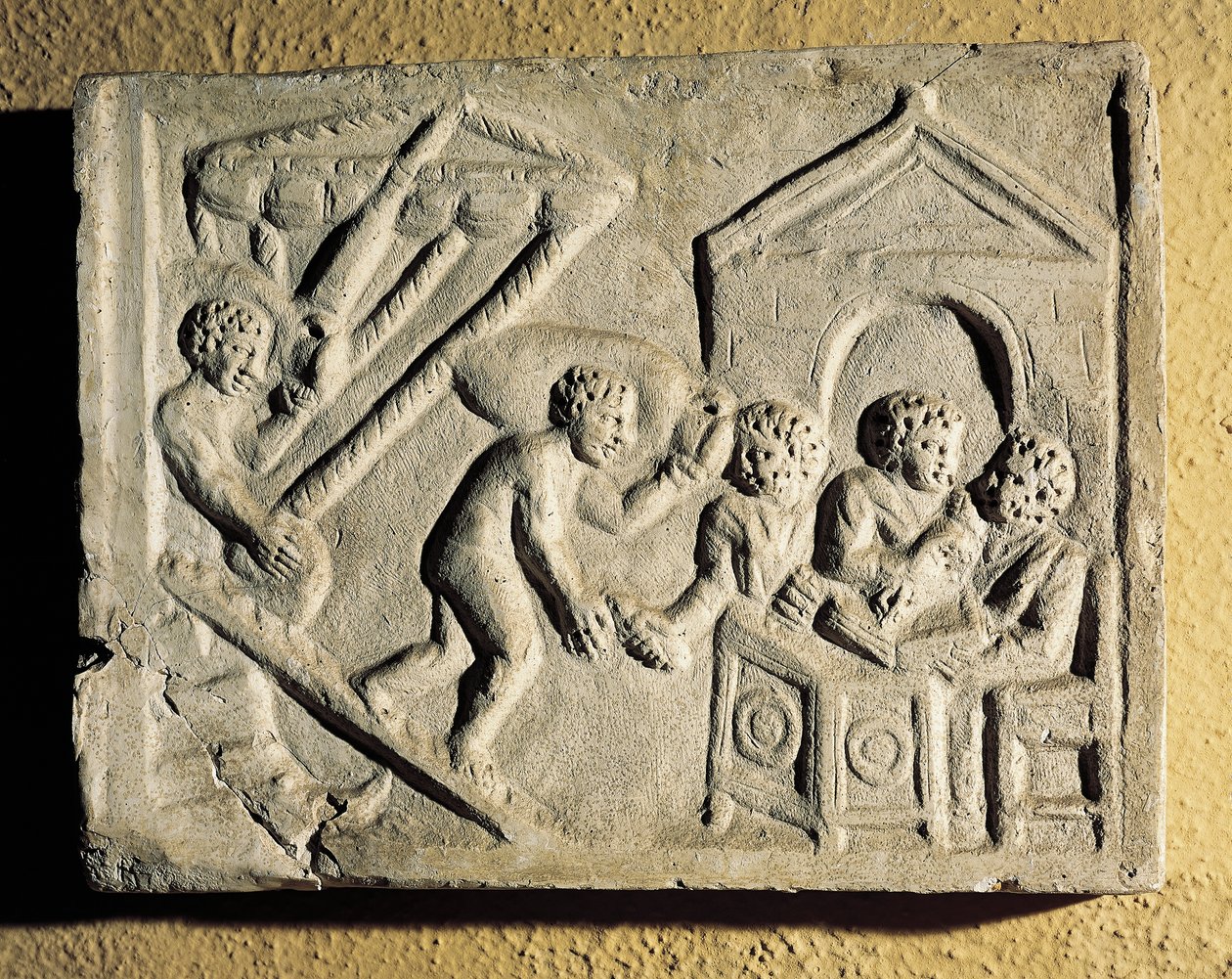 Déchargement de cargaison et contrôles portuaires, bas-relief, civilisation romaine - Roman