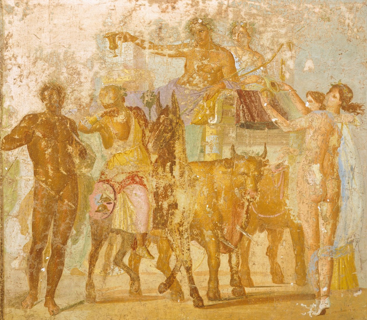 Peinture murale représentant le Triomphe de Bacchus, de la Maison de Marcus Lucretius Fronto, Pompéi, Campanie, Civilisation romaine - Roman