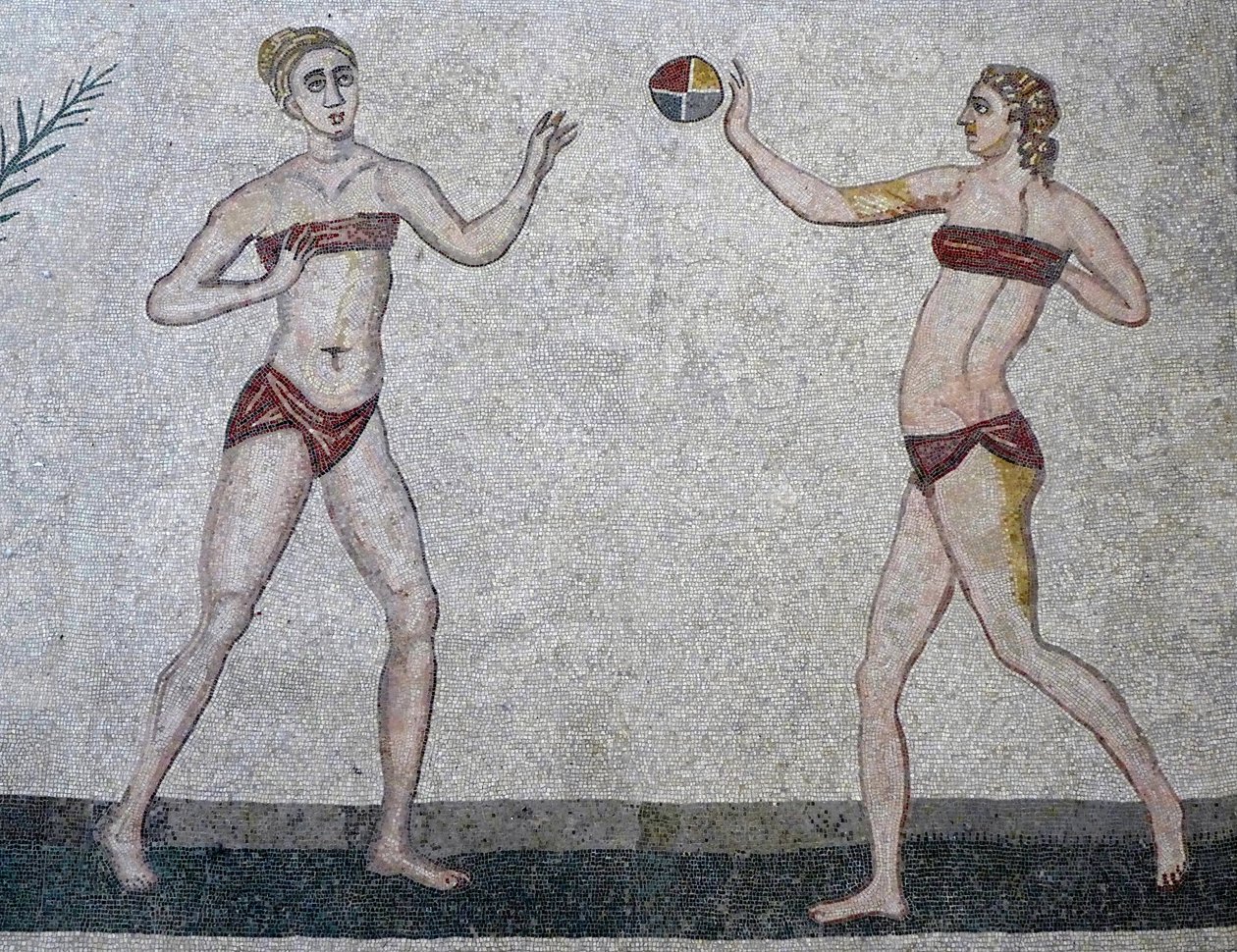Jeunes femmes en bikini, Villa Romana del Casale, Sicile, 315-350 après J.-C. (mosaïque) - Roman