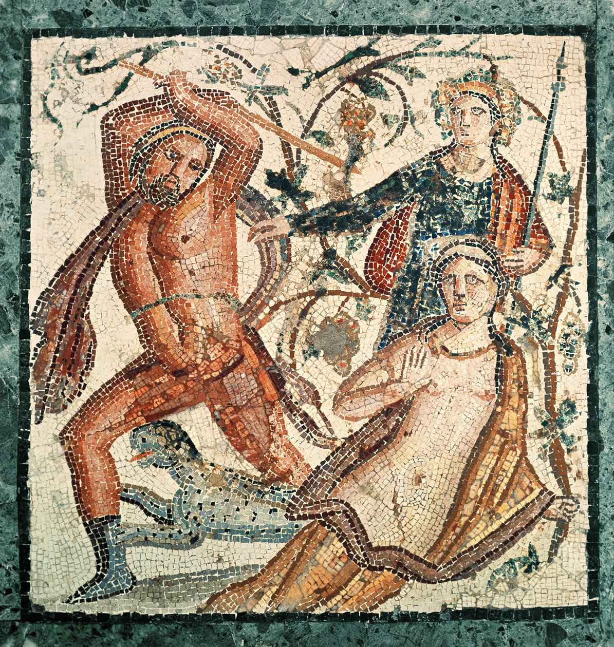 Lycurgue attaquant la nymphe Ambrosia, mosaïque d