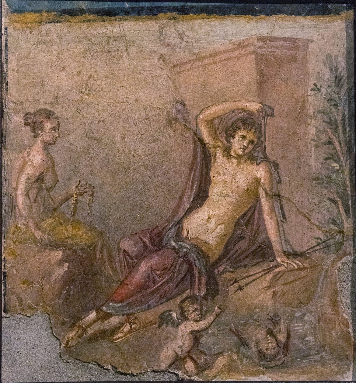 Narcisse, Écho et Éros - Roman Pompeian wall painting.