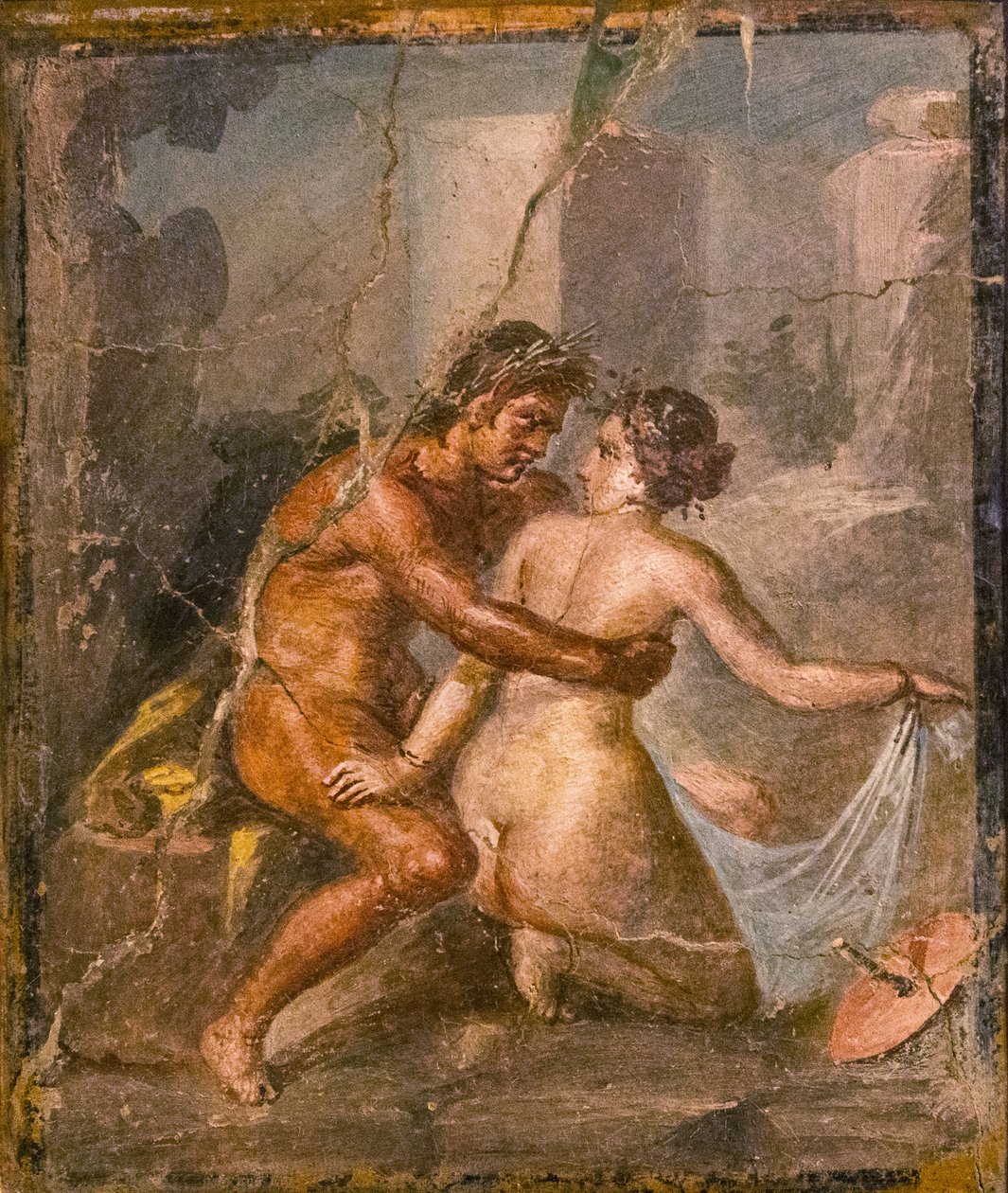 Satyre et nymphe - Roman Pompeian wall painting.