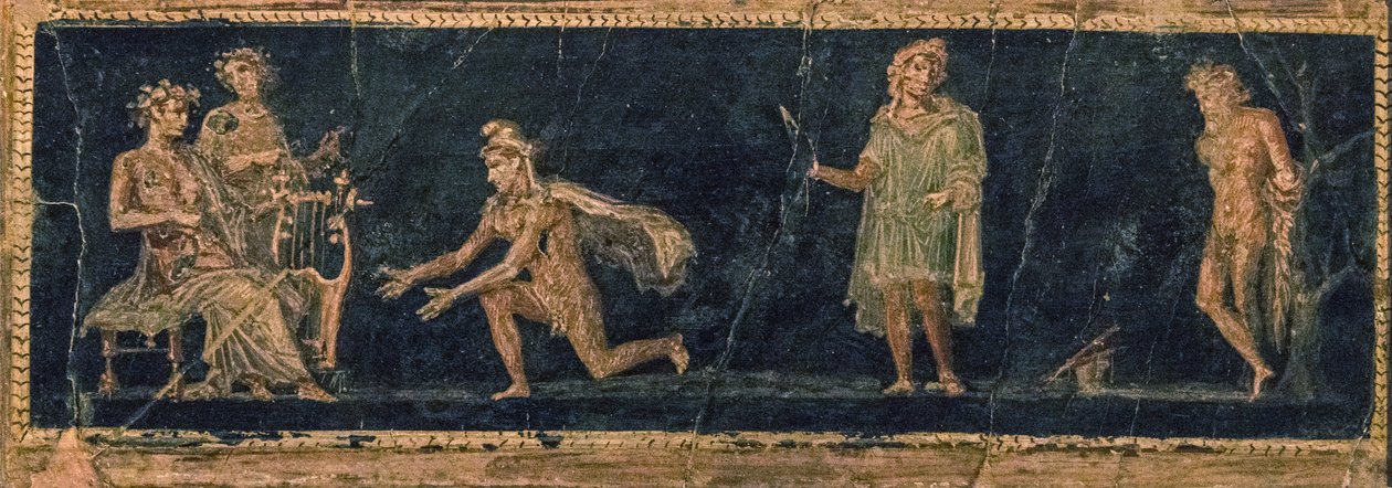 Le concours musical entre Apollon et Marsyas - Roman Pompeian wall painting.