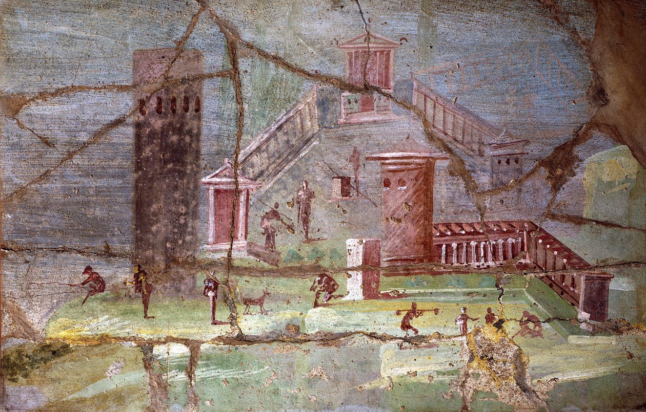 Fresque romaine antique avec paysage de Pompéi - Roman Roman